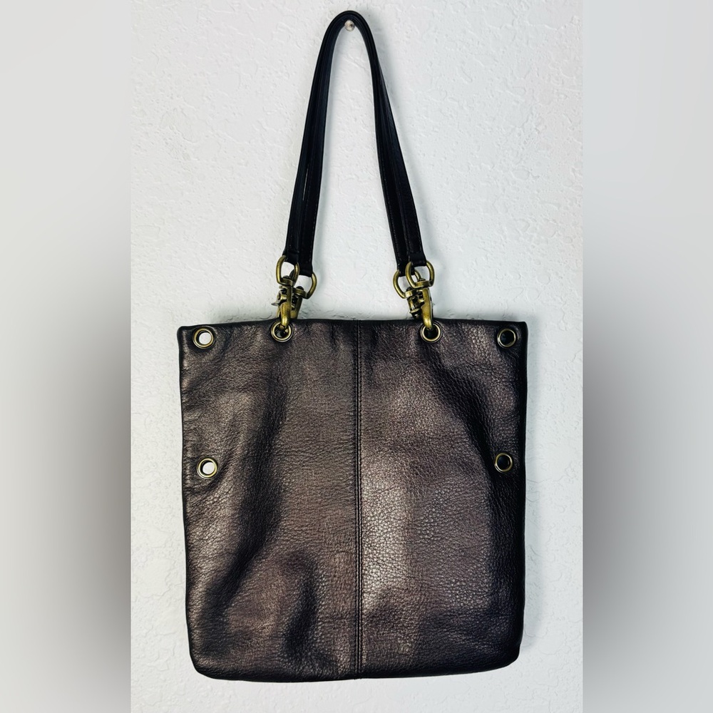 Hobo Brown Leather Shoulder Bag Embellished Citrine Yellow Gem Stones Clean EUC - Picture 2 of 11